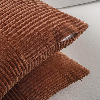 Fancy Homi 2 Packs Rust Decorative Throw Pillow Covers 22x22 Inch for Living Room Couch Bed, Rustic Farmhouse Boho Home Decor, Soft Corss Corduroy Patchwork Terracotta Square Cushion Case 55x55 cm