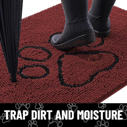 Smiry Dog Door Mat for Muddy Paws, Absorbent Dirt Trapper Non Slip Quick Dry Washable Chenille Mat for Mud Dogs, Entry Rug for Indoor and Outdoor (30x20 Inches, Caramel Russet and Black)