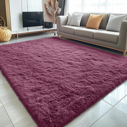 OLANLY 5x7 Machine Washable Large Area Rugs for Living Room, Bedroom, Soft Fluffy Shaggy Bedside Rug, Indoor Floor Carpet for Kids Girls and Boys, Dorms, Nursery, Home Decor Aesthetic, Burgundy