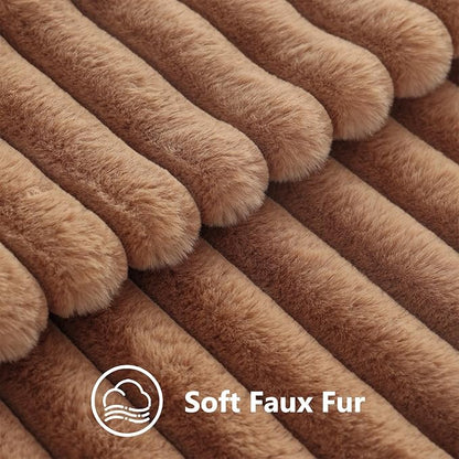 decorUhome Cozy Faux Fur Throw Pillow Covers 26x26 Set of 2 Decorative Soft Plush Striped Modern Farmhouse Boho Couch Euro Sham Pillow Cases with Velvet Back for Sofa Bed Living Room, Brown