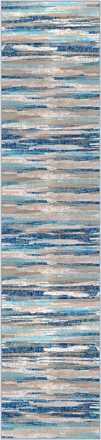 Lansny Modern Abstract Runner Rug 3x12, Blue Washable Long Kitchen Runner Non-Slip Soft Hallway Rug Runner Thin Print Faux Wool Carpet for Entryway Bedroom Laundry Room Indoor Home Decor