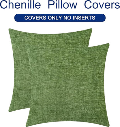 CaliTime Throw Pillow Covers Decorative 26 X 26 Inches Pack of 2 Cozy Chenille Cushion Cases for Couch Sofa Bed Living Room Home Forest Green