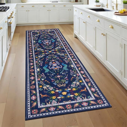 HEBE Washable Hallway Runner Rug 2'x 6' Non Slip Kitchen Rugs Runner,Low Pile Entryway Rug Laundry Room Mat Floral Carpet Runners for Hallways, Kitchen,Bathroom,Laundry,Bedside Rug
