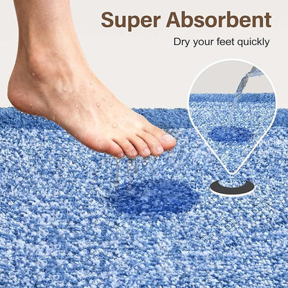 Bathroom Rugs 24x17 Non Slip Washable, Blue Bath Mat for Bathroom Floor Tub, Soft Absorbent Quick Dry Mats for Shower, Bathtub,Home Decor