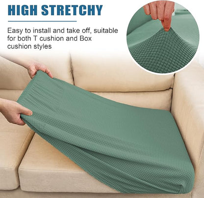 Water Repellent Sofa Seat Cushion Covers for Living Room 3 Seater, Stretch Couch Cushion Slipcovers Reversible Furniture Protector (Large, Matcha Green)