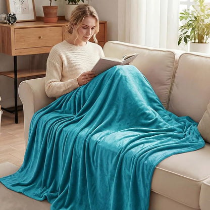 Exclusivo Mezcla Fleece Teal Throw Blanket for Couch, Sofa, Super Soft and Warm Blankets, All Season, Cozy, Plush, Lightweight, 50x60 Inches
