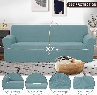 U-NICE HOME 4 Seater Stretch Couch Cover Sofa Cover Washable Sofa Slipcover Furniture Protector for 3 Cushion Couch Sofa Pet Friendly, Light Blue
