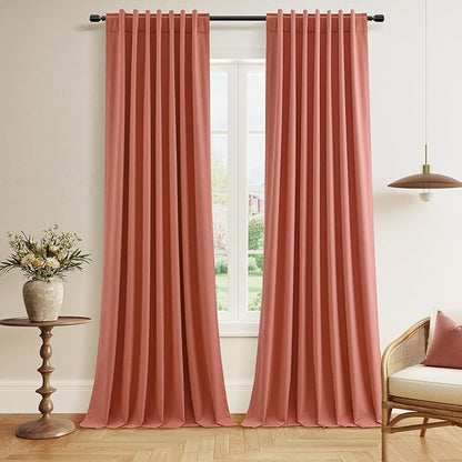 Guken 100% Blackout Curtains 90 Inch Length 2 Panels Set for Living Room Bedroom Back Tab Thermal Insulated Black Out Linen Drapes Room Darkening Coral,52x90