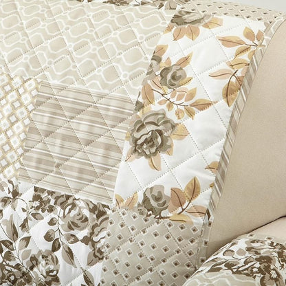 Great Bay Home Reversible Patchwork Recliner Cover - Washable Slipcover Furniture Protector with Elastic Straps - Perfect for Kids & Pets - Box-Stitched Detail (Taupe)