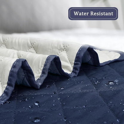 Easy-Going Reversible Chair Cover Washable Sofa Cover for Dogs Water Resistant Couch Slipcover Furniture Protector Cover with Adjustable Straps for Pets (Chair 30 in, Navy/Ivory)