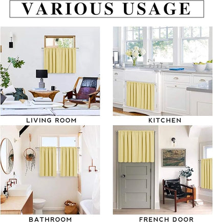RYB HOME Short Light Yellow Curtains for Small Bedroom Window, Insulating UV Blocking Drapes for Kitchen Cafe Basement Garage, Privacy Tiers for Bathroom Window, Width 42 by Length 36, Set of 2