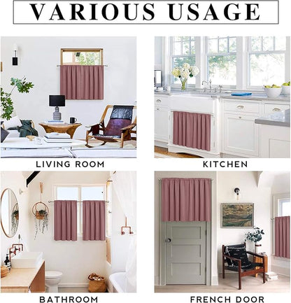 RYB HOME Short Blackout Curtains for Small Window, Sunmmer Heat Light Blocking Privacy Protection Curtains for Sunroom Laundry Room Stair Window, Width 52 by Length 36, Dusty Rose, Set of 2