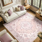 RELEANY Area Rugs Square 6ft Washable Non-Slip, Floral Vintage Distress Print Pattern Medallion Carpet for Living Room Bedroom Dining Room, Pink Greypink Cute