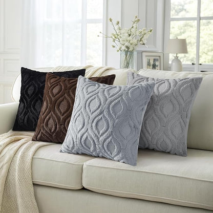 decorUhome Throw Pillow Covers 26x26 Inch Set of 2, Soft Plush Faux Wool Black Solid Couch Pillow Covers, Accent Euro Sham Farmhouse Neutral Square Pillow Cases for Sofa Bed Living Room