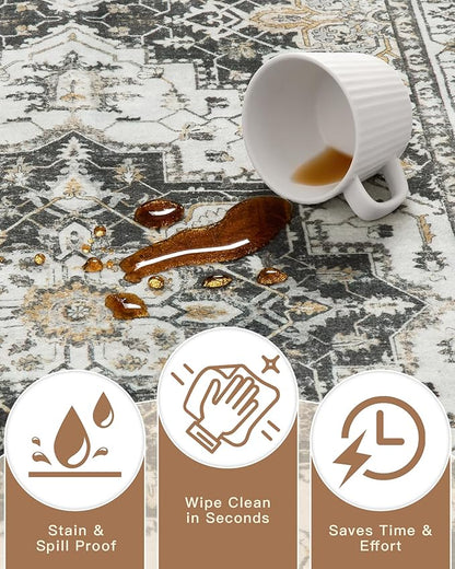 Madane Area Rug 3x5, Entryway Washable Vintage Runners Bedroom Non Slip Indoor Kitchen Runner for Living Room Laundry Room Playroom Soft Non-Slip Area Rugs, Black