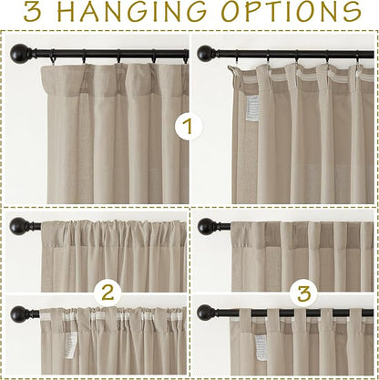 NICETOWN Thick Flax Linen Camel Curtains 108 inches Long, Pinch Pleated Linen Blend Privacy Added with Light Filtering Window Treatments for Living Room/Bedroom, W50 x L108, 2 Panels