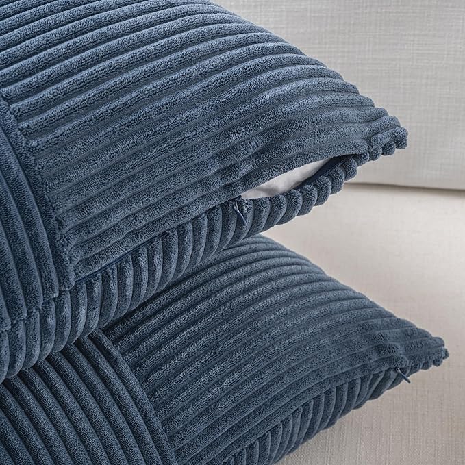 Fancy Homi 2 Packs Dusty Blue Lumbar Decorative Throw Pillow Covers 16x28 Inch for Couch Bed Sofa, Rustic Farmhouse Boho Home Decor, Soft Striped Corduroy Rectangle Accent Cushion Case 40x70 cm
