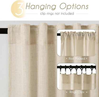 Greyish Beige Linen Curtain 84 inch Length 2 Panels Set Back Tab Light Filtering Living Room Curtain Drapes Home Office Modern Minimalist Decor Farmhouse Boho Neutral Semi Sheer Curtain 84 inch Long