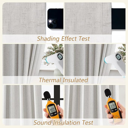 Guken 90 Inch Long Natural 100% Blackout Linen Curtains for Living Room Back Tab Rod Pocket Modern Farmhouse Thermal Insulated Drapes for Bedroom Black Out Window Curtain 2 Panels, 52x90