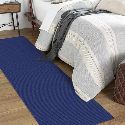 KOZYFLY Runners for Hallways 2x7 ft Washable Kitchen Runner Non Slip Rubber Backed Hall Runners Cotton Entryway Runner Rugs Floor Carpet for Indoor Backdoor Bedroom Kitchen, Royal Blue/Navy