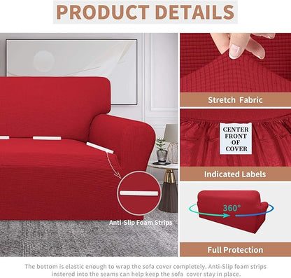 Easy-Going 100% Waterproof Couch Cover, Dual Waterproof Sofa Cover, Stretch Jacquard Sofa Slipcover, Leakproof Furniture Protector for Kids, Pets, Dog and Cat (Sofa, Christmas Red)