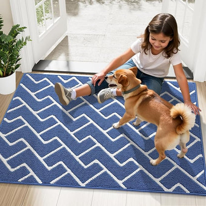 OLANLY Front Door Mat, Non-Slip Rubber Backing, Dirt Resistant and Absorbent, Washable, Easy to Clean Low-Profile Indoor Doormat for Back Door, Entryway, Inside Entrance, 48x32, Navy
