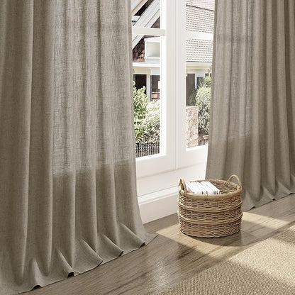 Mocha Linen Curtains 120 Inch Extra Long for Living Room Back Tab Light Filtering Semi Sheer Drapes Modern Farmhouse Boho Decor Cotton Textured Curtain for Floor to Ceiling High Window 52x120