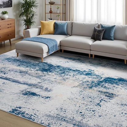 Toneed Abstract Area Rug 6x9 Modern Washable Rug Soft Non Slip Rug Low Pile for Bedroom Living Room Dining Room Dusty Teal Grey