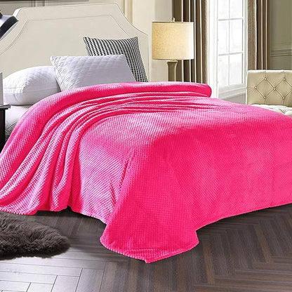 Exclusivo Mezcla Fleece Bed Blanket Queen Size, Super Soft and Warm Blankets for Couch, Sofa and Bed Waffle Textured, Cozy, Fuzzy and Lightweight (Hot Pink, 90x90 Inches)