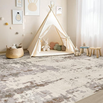 UERMEI 10x12 Area Rug Living Room Rugs - Washable Neutral Modern Abstract Soft Thin Rug Indoor Floor No Slip Rug Carpet for Bedroom Under Dining Table Home Office Decor - Brown/Grey/Beige