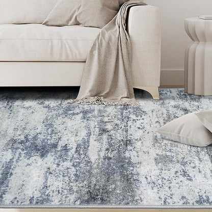 5x8 Area Rugs for Living Room Rug Washable: Abstract Rug for Dining Room Bedroom Carpet Non Slip 5 by 8 Indoor Modern Nursery Home Office Blue Grey