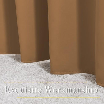 NICETOWN Short Blackout Gold Brown Curtains for Bedroom - Energy Saving Thermal Insulated Solid Grommet Room Darkening Small Window Treatments for Kitchen/Cafe, 2 Panels, W34 x L50