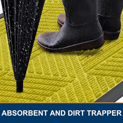 Smiry Front Door Mat Outside Entrance, Heavy Duty Sturdy Natural Rubber Doormat, Trap Dirt and Moisture, Easy Clean Low Profile Welcome Floor Mats for Indoor Outdoor Entry, 35X23 Inch, MST- Yellow