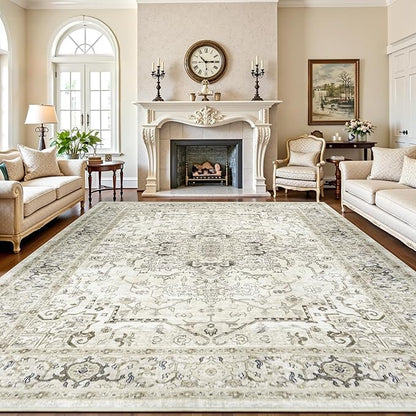 Lofus 8x10 Area Rugs for Living Room, Washable Area Rug, Rugs for Bedroom, Kitchen, Vintage Boho Carpet, Soft Non-Slip, Low Pile Large Area Rug for Office Dining Room, Beige and Brown
