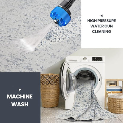 Washable Rugs 8x10 Area Rugs for Living Room- Large Vintage Rugs for Bedroom,Dining Room,Ultra Soft Low Pile Foldable Carpet with Non Slip Rubber Backing,Neutral Accent Rug(White-Blue)