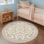 Boho Light Pink Round Rugs for Kids Bedroom - 4 ft Unique Circle Area Rugs for Baby Nursery, Washable Low Pile & Soft Cute Throw Rugs for Living Room, Playroom, Reading Corner, Fun Insect Décor