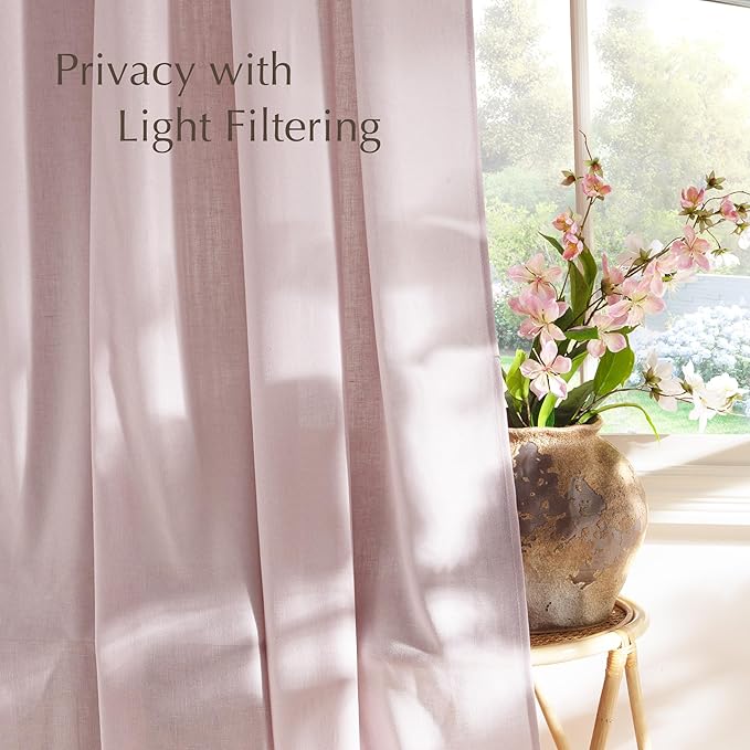 NICETOWN Thick Linen Blush Pink Curtains 2 Panels for Kids Room, Grommet Flax Linen Privacy Added with Light Filtering Window Treatments for Bedroom/Living Room, W55 x L96
