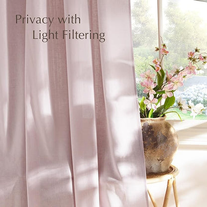 NICETOWN Thick Linen Blush Pink Curtains 2 Panels for Kids Room, Grommet Flax Linen Privacy Added with Light Filtering Window Treatments for Bedroom/Living Room, W55 x L96