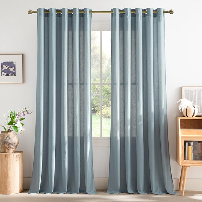 NICETOWN Linen 78 inch Curtains for Kitchen Window, Grommet Thick Flax Linen Stone Blue Small Window Treatments Privacy Assured with Light Filtering for Cafe/Kids Room, W68 x L78, 2 Panels