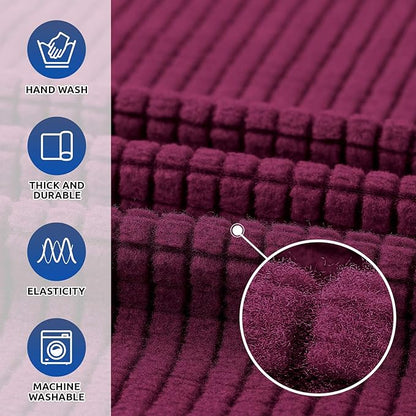 KEKUOU Stretch Single Sofa Slipcover 1 Piece Couch Sofa Cover (31"-55") Furniture Protector 1 Seater Sofa with Elastic Bottom for Kids,Pet.Jacquard Small Checked Pattern Fabric(Small,Wine)