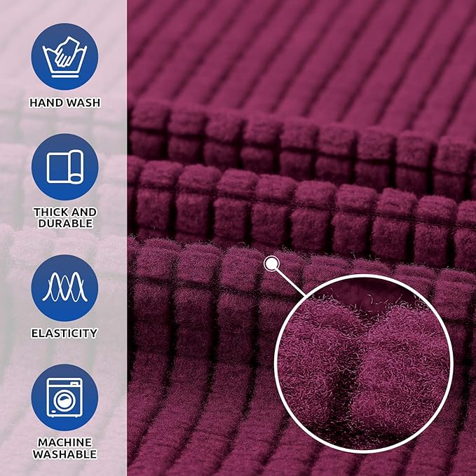KEKUOU Stretch Oversized Sofa Slipcover 1 Piece Couch Sofa Cover (94"-110") Furniture Protector 4 Seater Sofa with Elastic Bottom for Kids,Pet.Jacquard Checked Pattern Fabric(X Large,Wine)