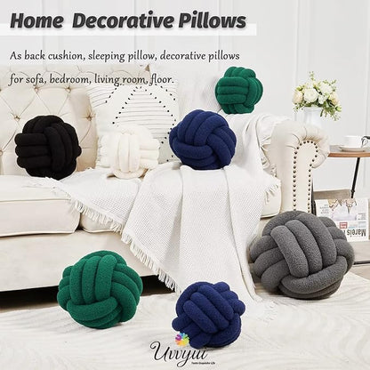 Uvvyui Knot Pillow Ball, Soft Home Decorative Pillows, Round Throw Pillow, Handmade Knotted Plush Pillow, Round Boucle Pillow Cushion (14 Inches Dark Gray)