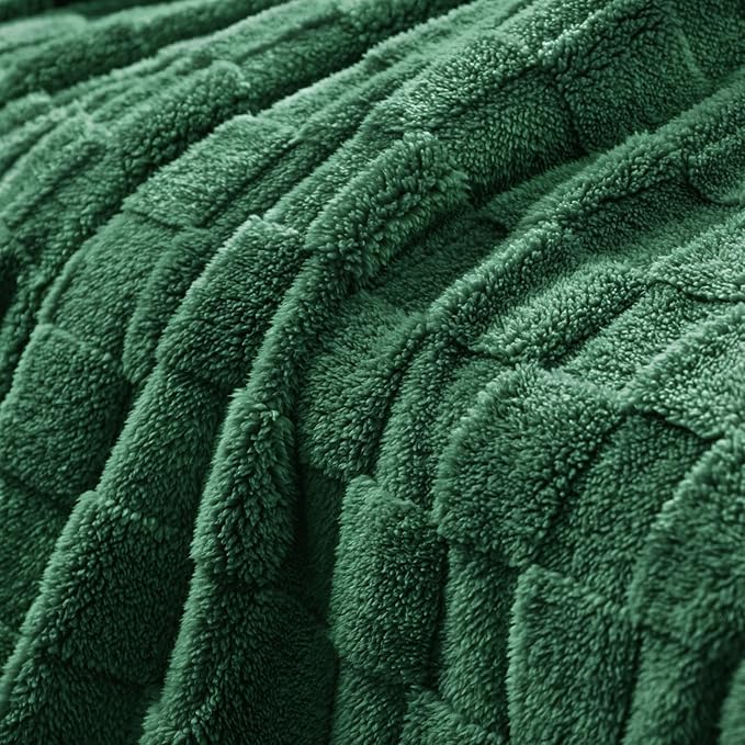 Exclusivo Mezcla Queen Size Flannel Fleece Blanket, Super Soft and Warm Lightweight Checkered Pattern Blankets for All Seasons, 90x90 Inches, Forest Green