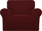 Easy-Going Stretch Chair Sofa Slipcover 1-Piece Couch Sofa Cover Furniture Protector Soft with Elastic Bottom for Kids, Pet. Spandex Jacquard Fabric Small Checks (Chair, Wine)
