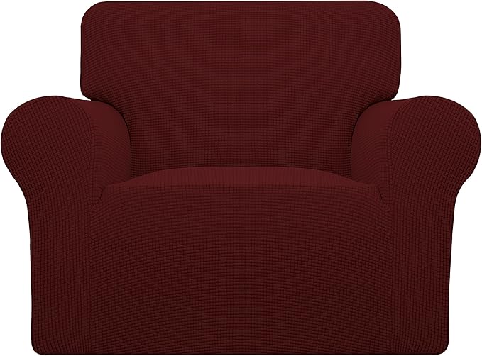 Easy-Going Stretch Oversized Chair Sofa Slipcover 1-Piece Couch Sofa Cover Furniture Protector Soft with Elastic Bottom for Kids Spandex Jacquard Fabric Small Checks Wine