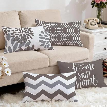 Hexagram Geometric Grey Pillow Covers 12x20 Set of 4, Decorative Outdoor Boho Modern Throw Pillow Covers, Home Sweet Home Farmhouse Cushion Case for Couch Sofa Bedroom Indoor Decor(No Insert)