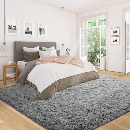 5x7 Area Rug for Living Room: Fluffy Shag Soft Washable Rugs Fuzzy Plush Indoor Carpet for Bedroom Nursery Playroom Dorm Kids Girls Boys Room (Dark Grey, 5'x7')