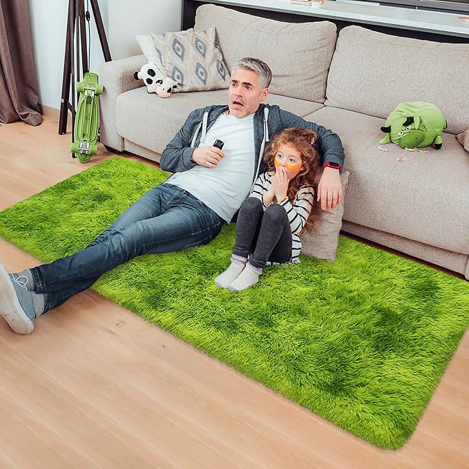 Tie-Dyed Runner Rug for Bedroom Green 2x5ft Fluffy Area Rug Bedside Runner Rug for Kids Room Boys Teens Nursery Baby Living Room Dorm Home Decor Carpets