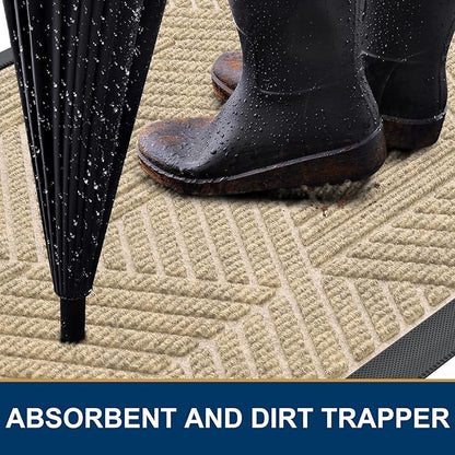 Smiry Front Door Mat Outside Entrance, Heavy Duty Sturdy Natural Rubber Doormat, Trap Dirt and Moisture, Easy Clean Low Profile Mats for Indoor Outdoor Entry, Irregular Triangle (29.5x17, Cream White)