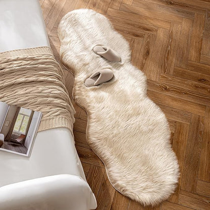 MIULEE Luxury Super Soft Fluffy Area Rug Faux Fur Sheepskin Rug Decorative Plush Shaggy Carpet for Bedside Sofa Floor Nursery 2 x 6 Feet, Beige